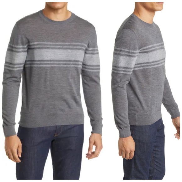 Robert Barakett Other - •ROBERT BARAKETT• Grey‎ Swanson Engineered Striped Wool Crewneck Sweater Size XL